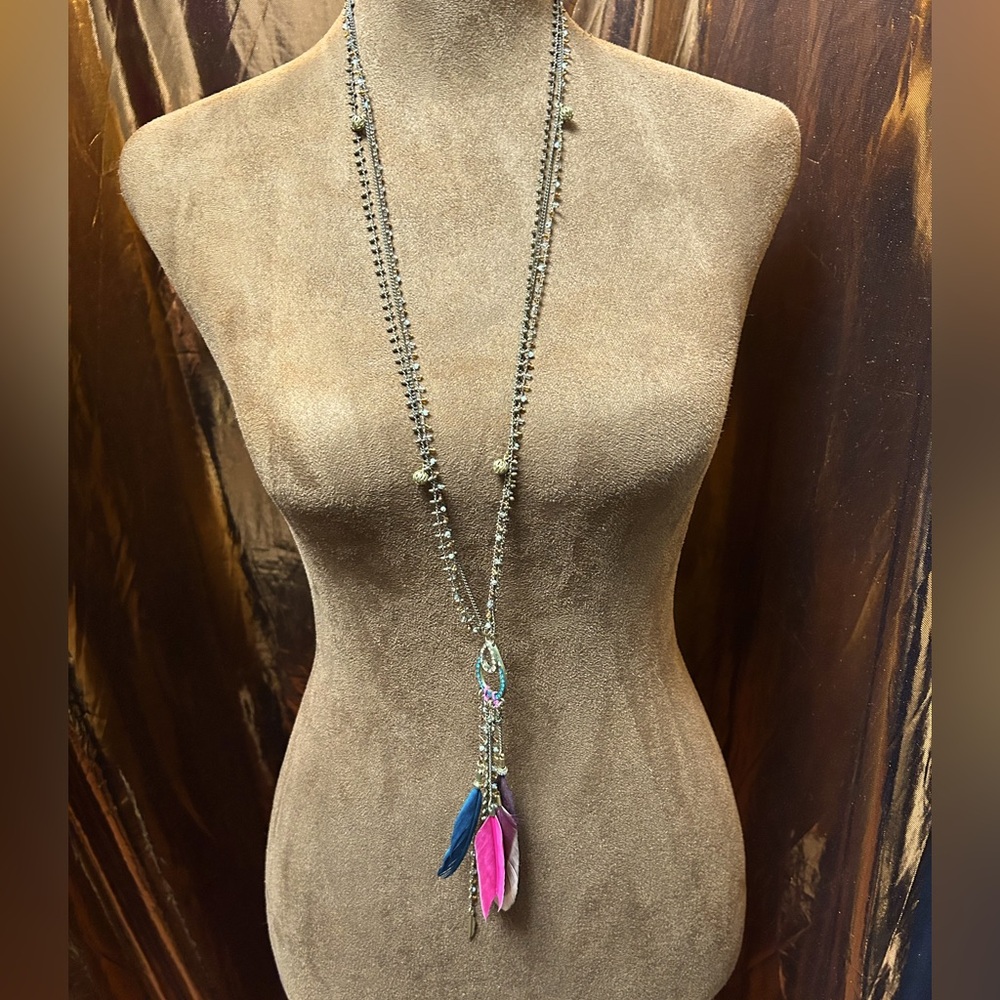 Elegant Multicolor Feather Pendant Necklace designer Gas  Bijoux